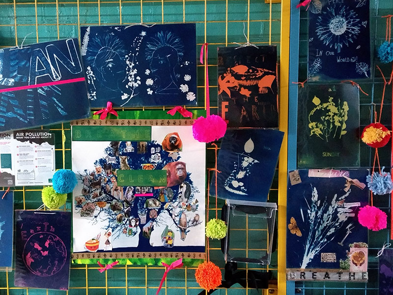 Rosendale School and Zoe Burt cyanotypes about clean air in Herne Hill