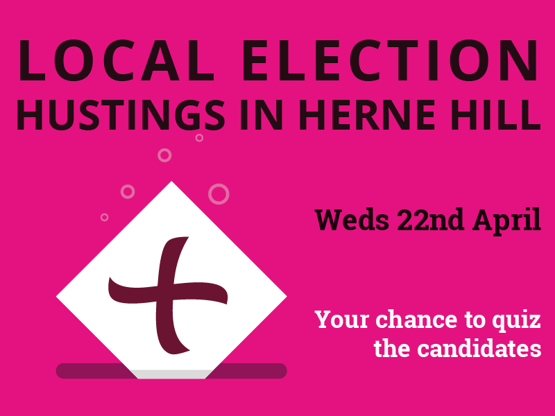 Local election hustings in Herne Hill on Weds 22nd April 2026.